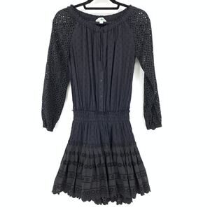 Roller Rabbit Dress Women's XS Arista Mini Long Sleeve Black Drop Waist Lace